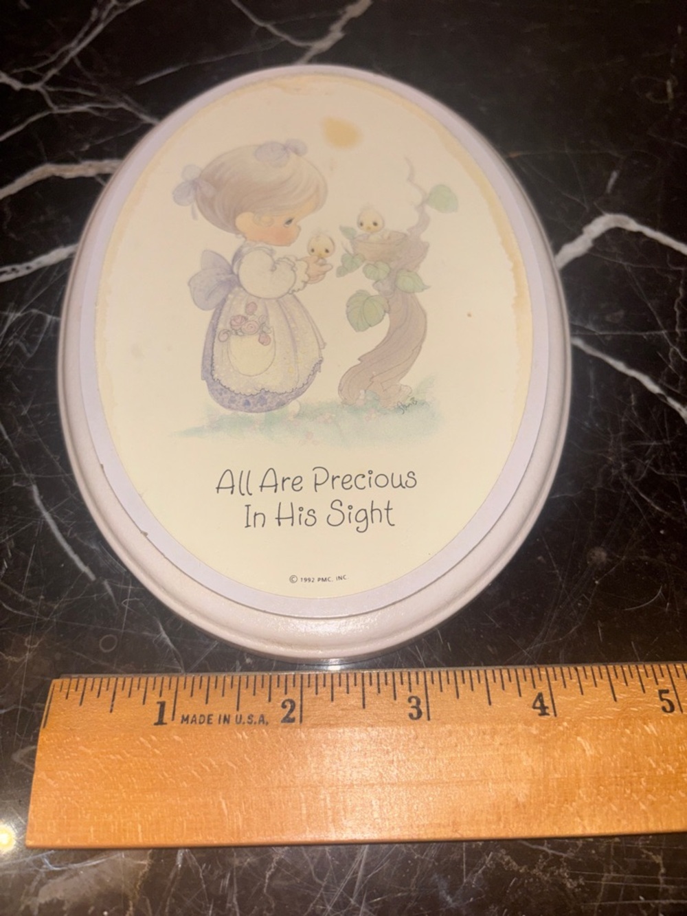Oval, precious moments, all our precious in his sight 1992 wall art wooden